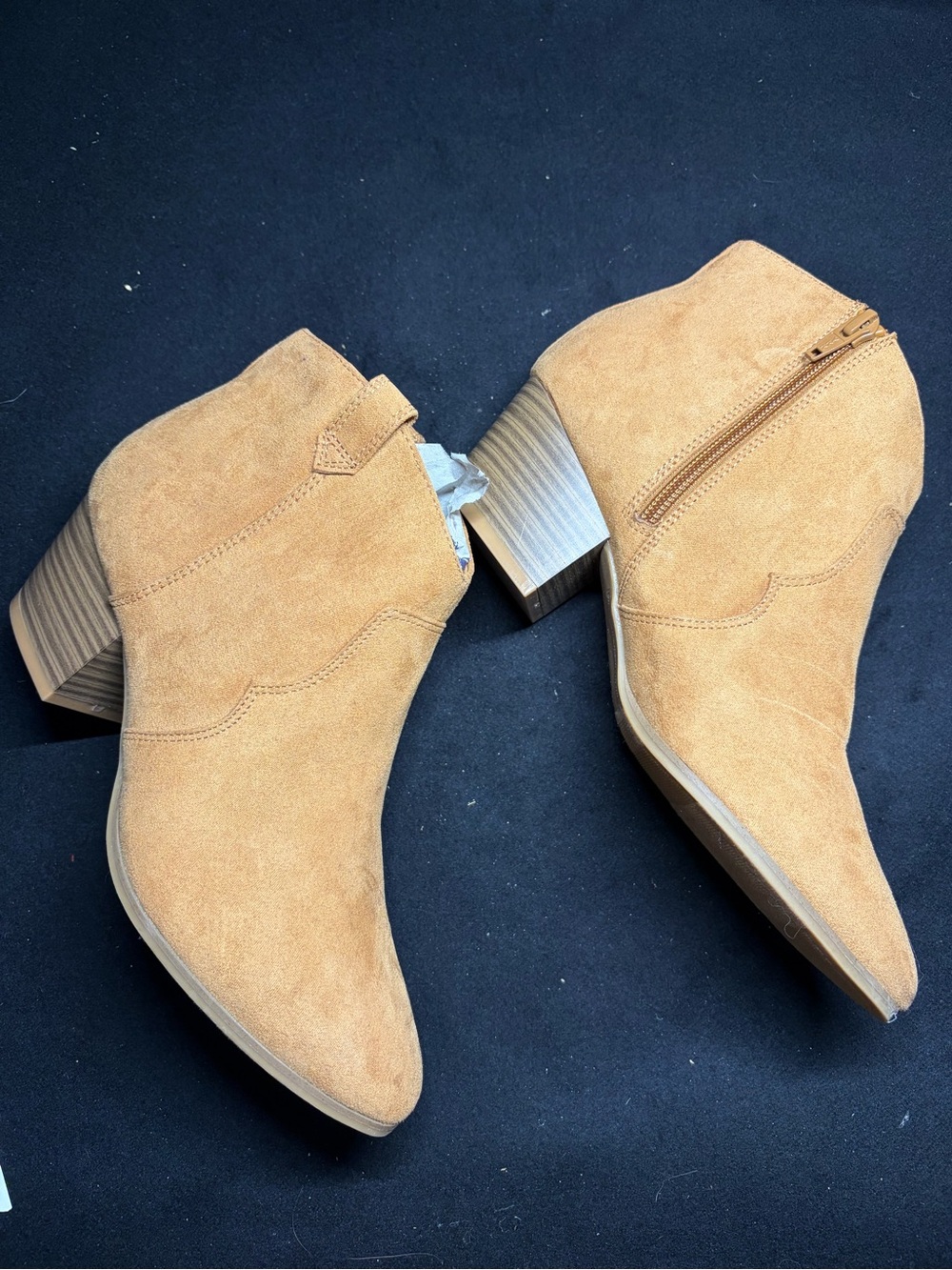 Old Navy Tan Suede Ankle Booties with Stacked Heel